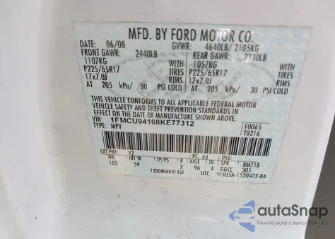 2008 Ford Escape Limited from USA, damaged, VIN 1FMCU94168KE77312